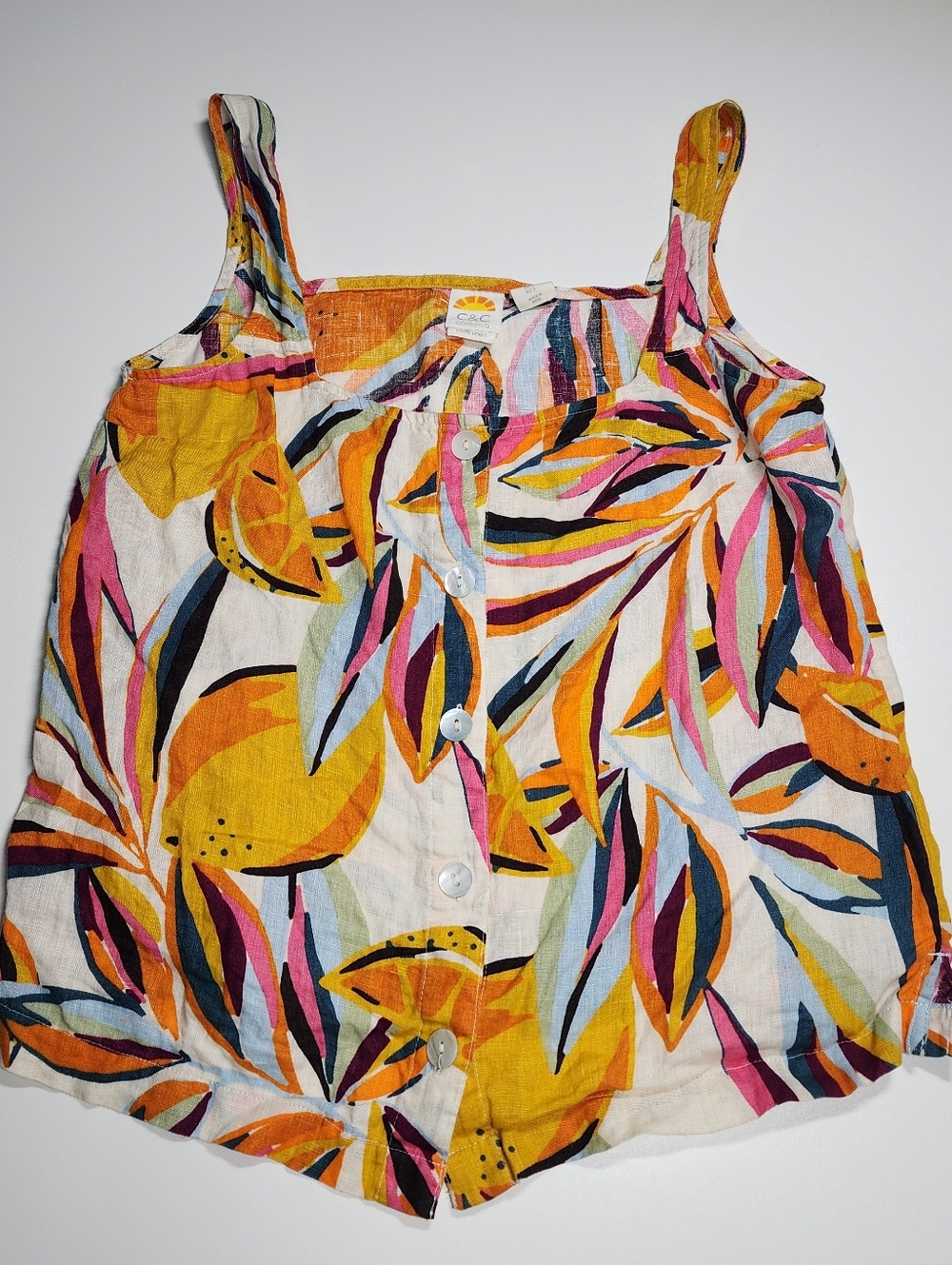 C&C California Linen Citrus Lemon Print Button Front Tank Top Small